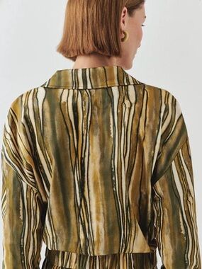 Anthropologie NWT EXQUISE Open Collar Striped Green-Brown Jacket